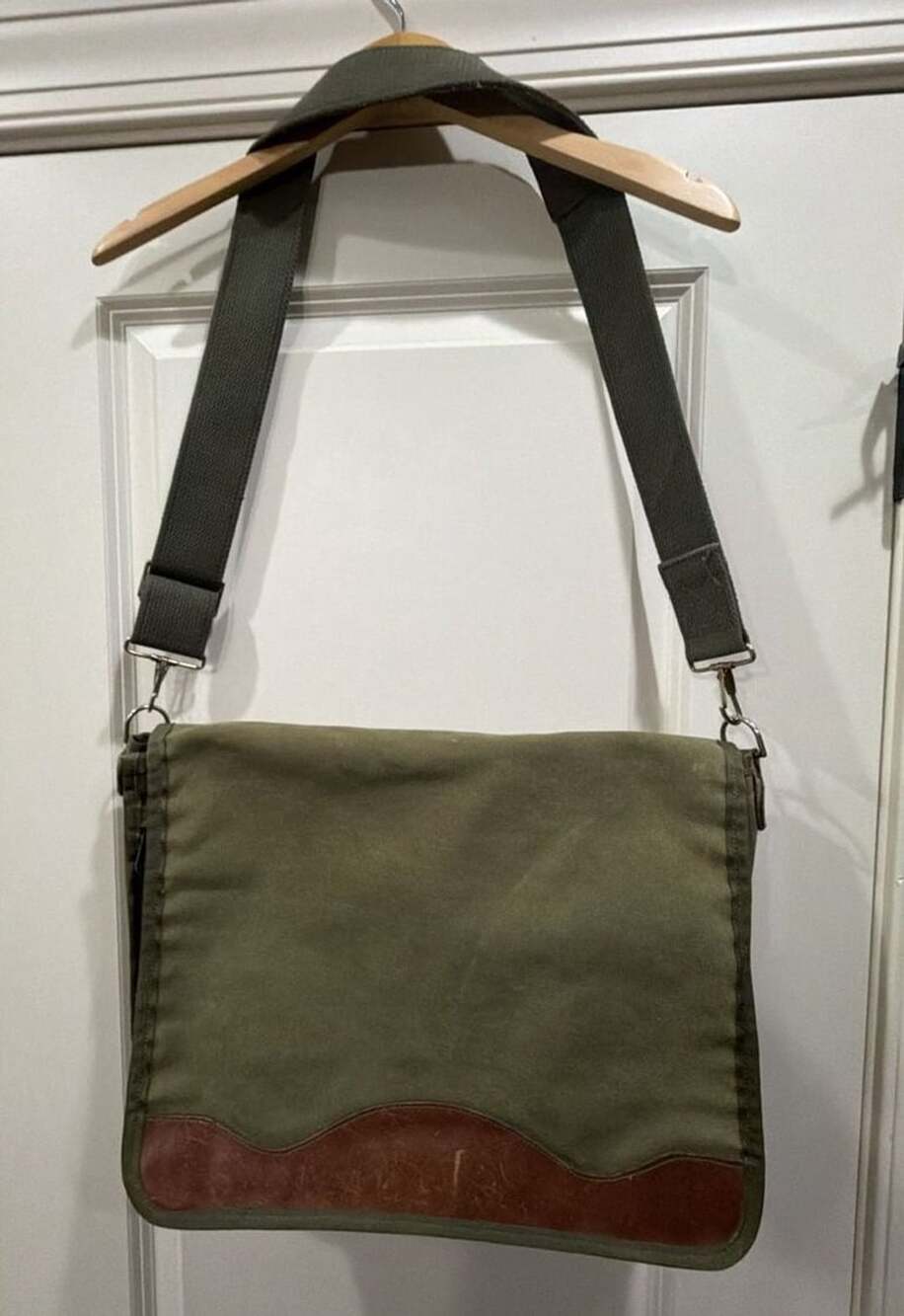 Gokeys Canvas Leather Messenger Bag Green